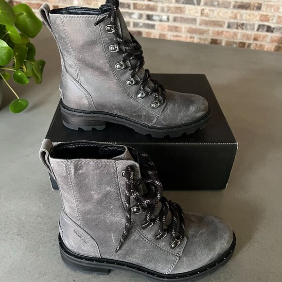 SOREL Women's Lennox Lace Moto Leather Lace Up Boots Quarry Size 6 - Picture 1 of 9